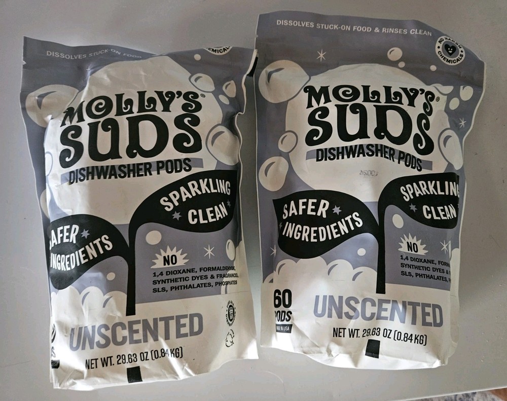 Lot Of 3 Molly’s Suds Unscented Dishwasher Pods – 60×3(180) Pods New sealed