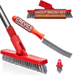 Grout Brush With Long Handle & Hard Bristle Crevice Cleaning Brush Grout Cleaner