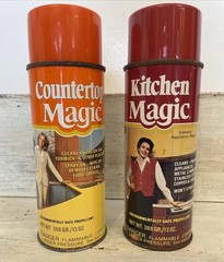 2 Vtg 80’s Cleaning Spray Can Countertop & Kitchen Magic Discontinued Retro Prop
