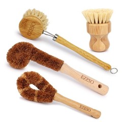 Natural Kitchen Brush Bamboo Dish Scrub Brush, Ezeso Cleaning Brush Set 4 Pie…