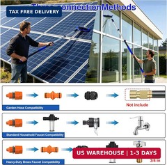 30FT Reach Solar Panel Cleaning Brush Kit with 5-24FT Telescoping Pole, 40FT Hos