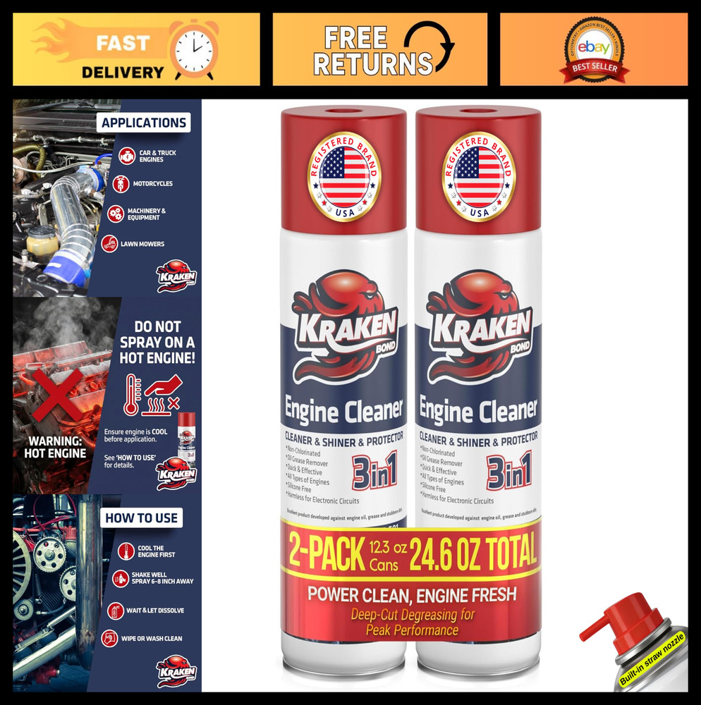 Engine Cleaner Spray 2 Pack – 12.3 fl. Oz Each, Powerful Degreaser for Gunk & Mo