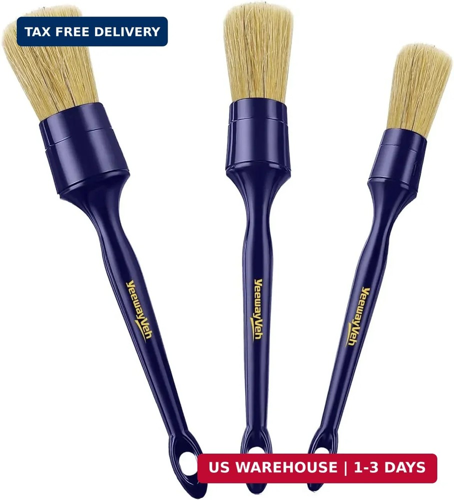 YeewayVeh Car Detailing Brush Set, 3 Pack Ultra Soft Boars Hair Detailing Brushe