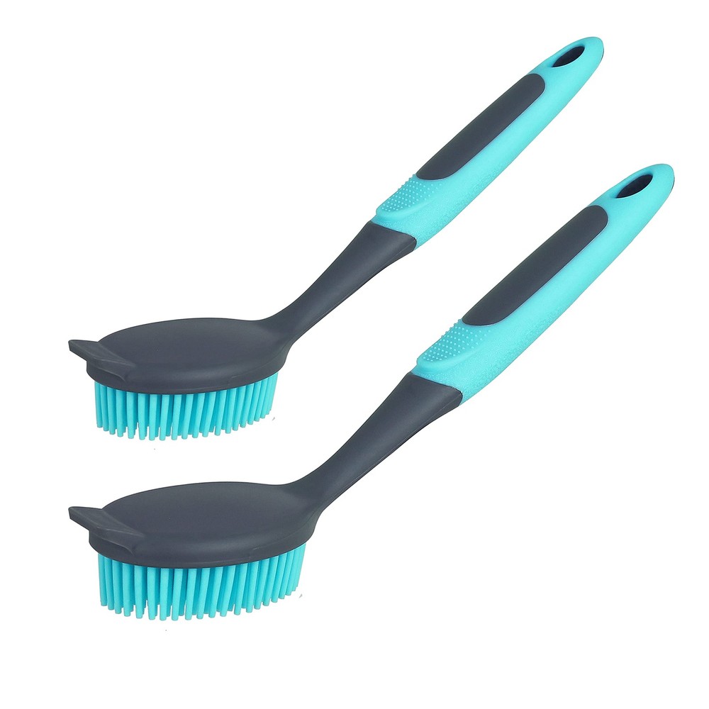 2-Pack Dish Brush with Handle Kitchen Dish Scrubber Soft Dishwashing Brush for