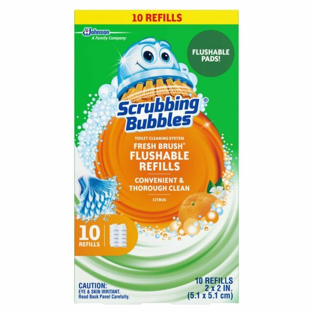 Scrubbing Bubbles FRESH BRUSH Flushable Pads Toilet Cleaning Refill Heads ~ 10ct