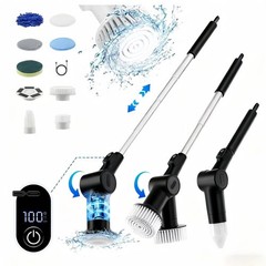 8in1 Electric Spin Scrubber Cordless Bathroom Tub Scrubber w/ Long Handle Black