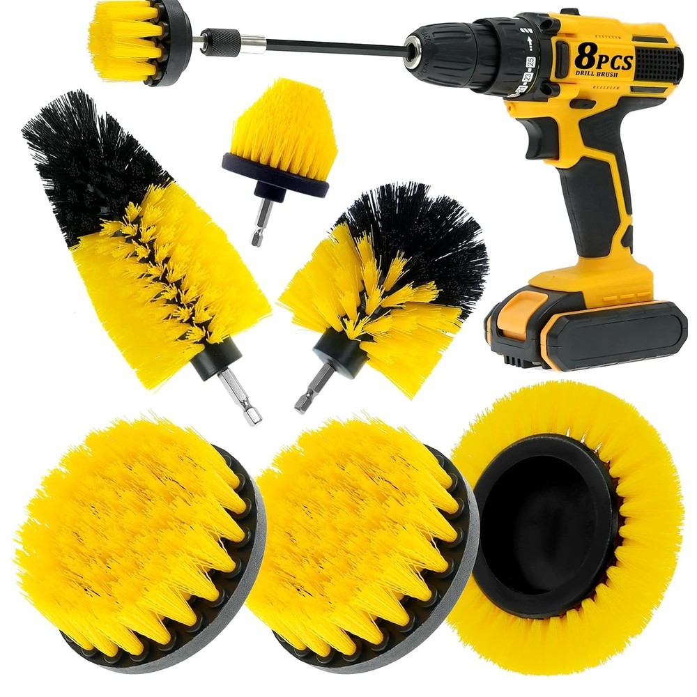 8 Pcs Drill Brush Attachment Set, Power Cleaning Scrub Brush Kit with Extend Lon