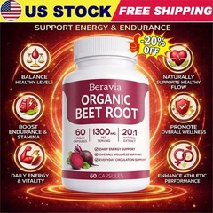 Beravia Organic Beet Root Capsules, Purely Natural, 60-Counts US