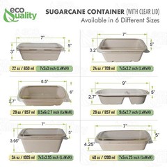 EcoQuality 34oz Disposable Bowls with Clear Lids – Rectangular Compostable Sug