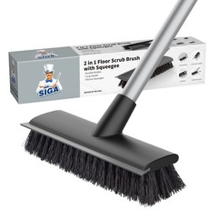 Floor Scrub Brush with Long Handle, 2 in 1 Scrubber and Squeegee for Cleaning…