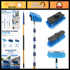 28FT Exterior Cleaning Brush Set with Telescoping Pole, Soft Car Wash Brush & Sq