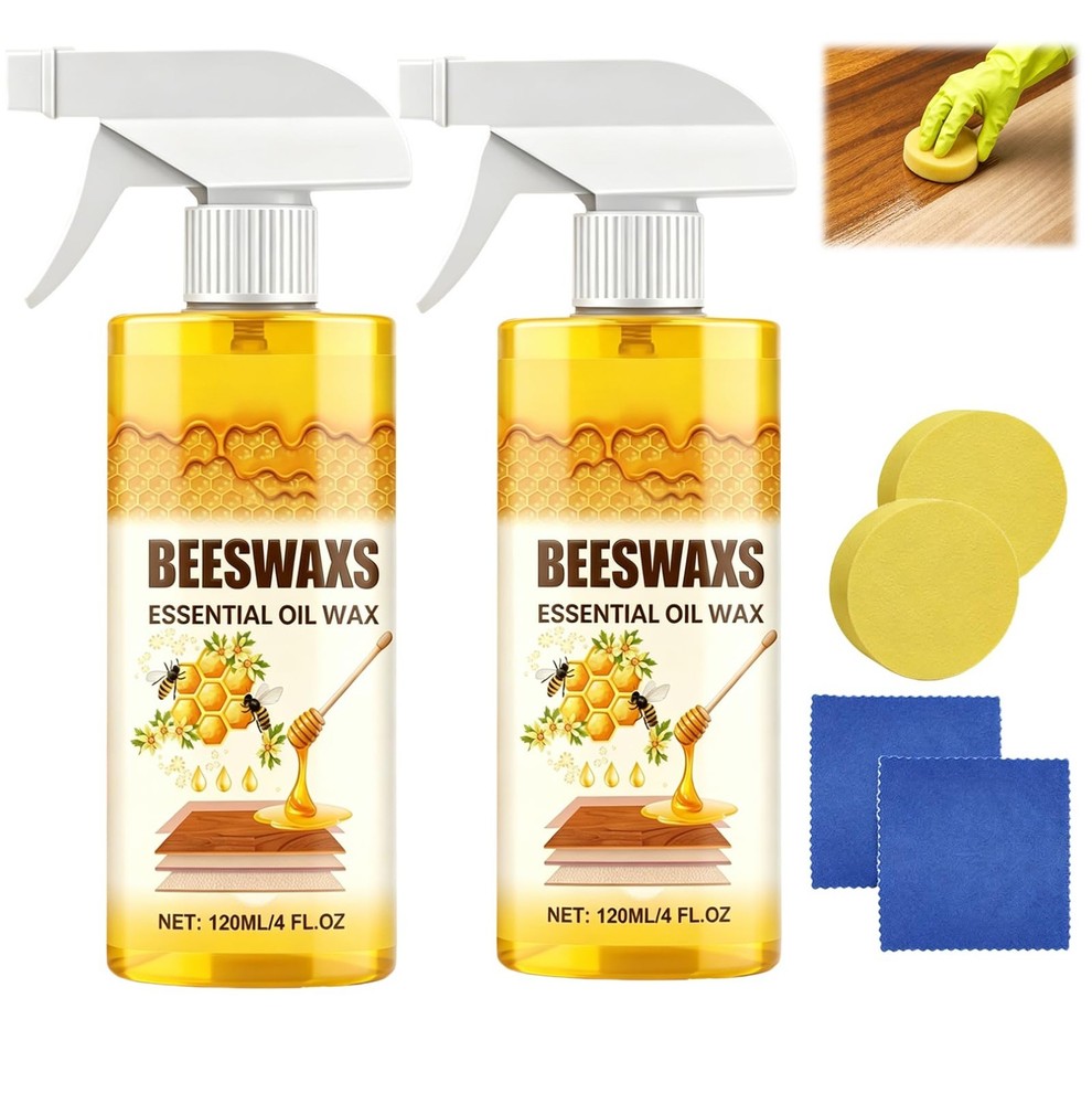 2PCS Natural Beeswax Wood Polish Spray – Furniture Cleaner & Essential Oil Wax