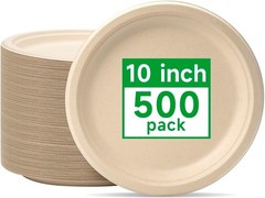 RACETOP Compostable Paper Plates 10 Inch [500 Pack], Disposable Biodegradable