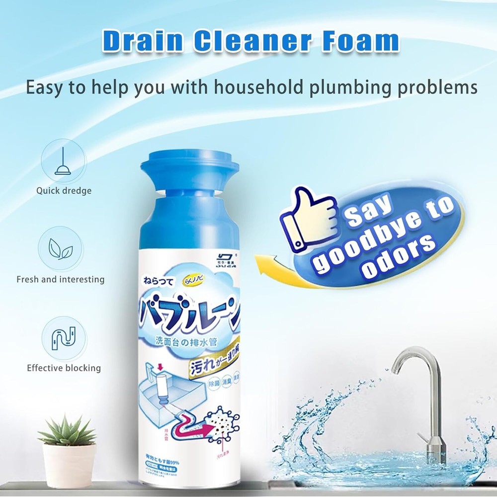 450ml Bubble Foaming Cleaner For Drain Pipe Sink Cleaning Toilet (2pc)