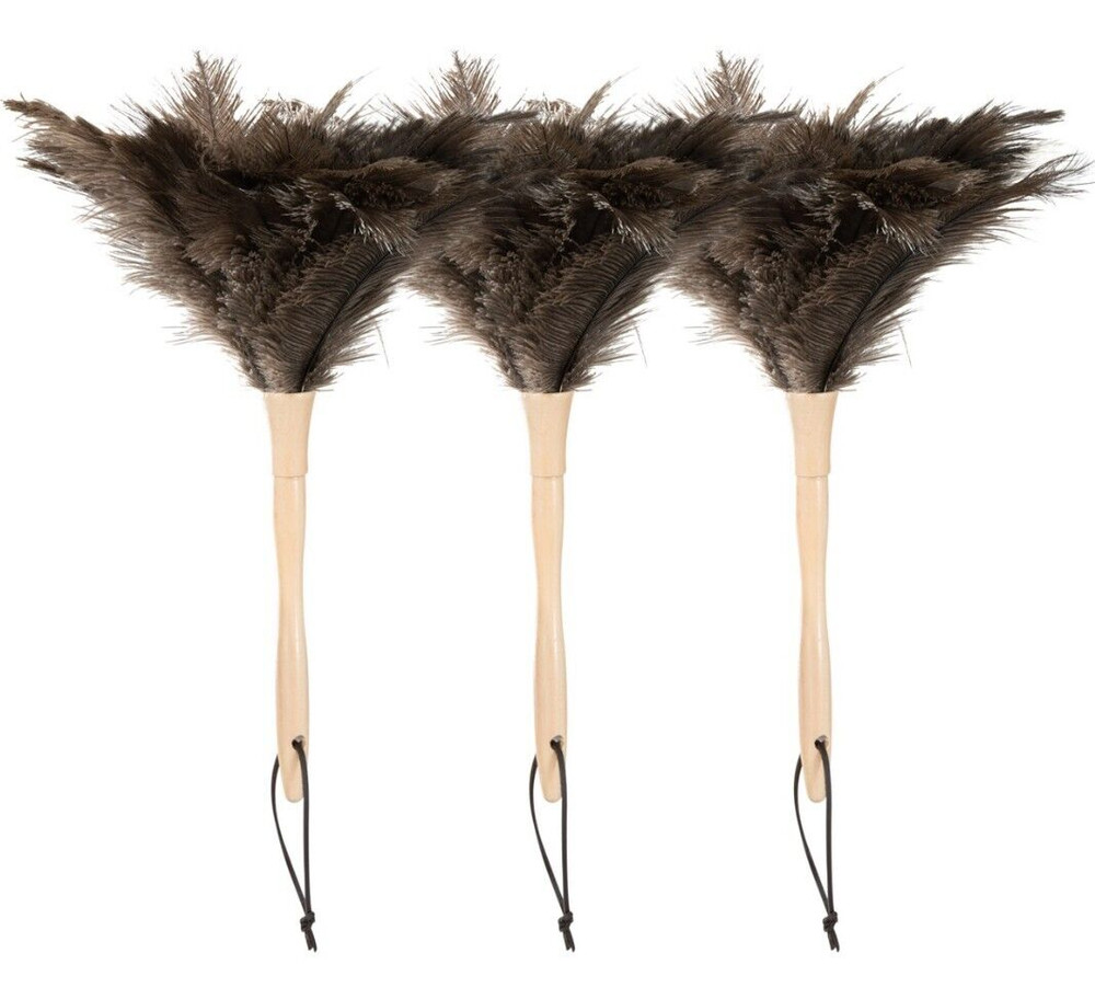Ostrich Feather Duster for Cleaning Dust Remover with Wooden Grip Handle 3 Pack