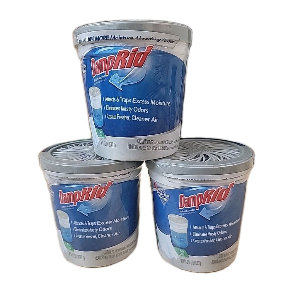 3 Pack DampRid 11 Oz Pure Linen Scent Moisture Absorber Refill