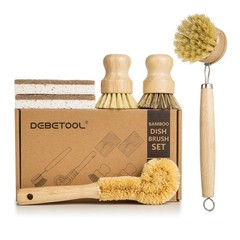 DEBETOOL 6-Piece Bamboo Dish Brush Set with Coconut Sponge