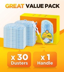 30 Count Duster Refill for Swiffer Duster with 1 Handle One Sided Disposable