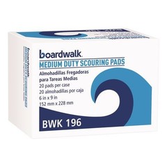 Boardwalk Medium Duty Scouring Pad Green 6 x 9 Inch Commercial 20 Count Box