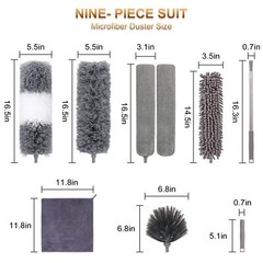 Microfiber Duster Extendable 30-100 Inches 9PCS Washable for High Cleaning