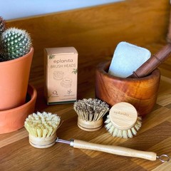 Natural Dish Brush, 3 Replacement Heads, Kitchen Eco Bamboo Scrubber Brushes,…