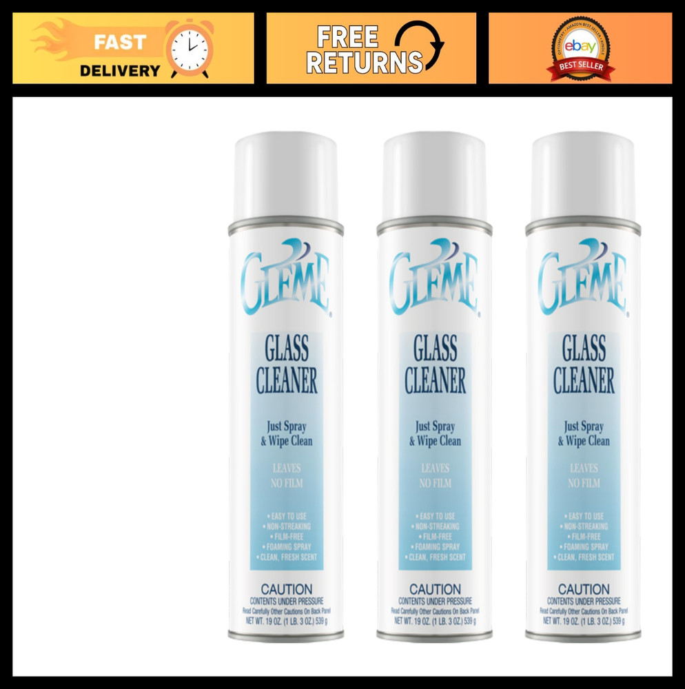 Premium Glass Cleaner Spray – Streak-Free Shine, 19oz (3 Pack) – Crystal Clear F