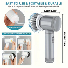 Electric Spin Scrubber Cordless Power Cleaning Brush 5 Brush Heads