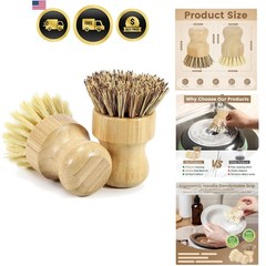 Bamboo Dish Brush, 2-Pack | Natural Dish Scrubber with Sisal and Palm Bristle…