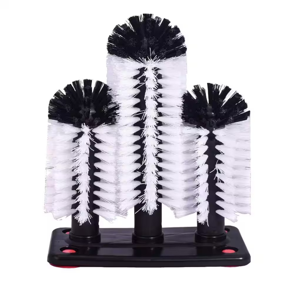 10.43 In. Nylon Cleaning Bottle Brush Glass Cup Washer with Suction Base 3 Head