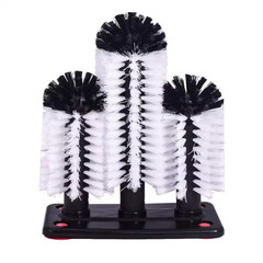 10.43 In. Nylon Cleaning Bottle Brush Glass Cup Washer with Suction Base 3 Head