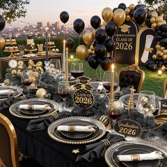 KIRE 350 PCS Plastic Dinnerware Set for 50 Guests – Black and Gold Plates 50 f