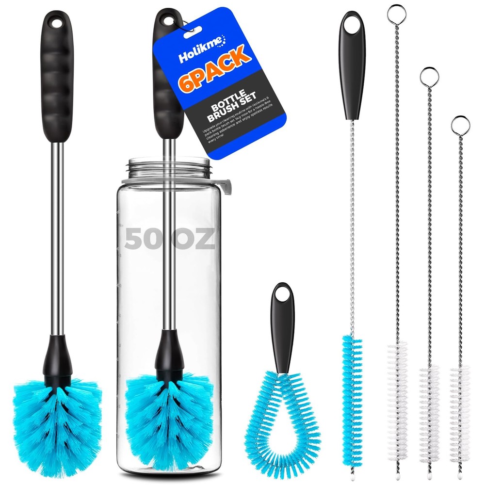 6 Pack Bottle Brush 14.5″ Long Handle Stainless Steel Brush,Blue