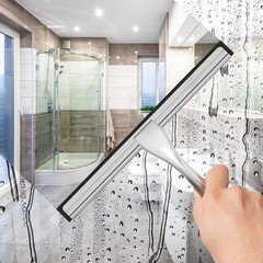 Stainless Steel Shower Squeegee 10 Inch Glass Cleaner with Hooks Silver