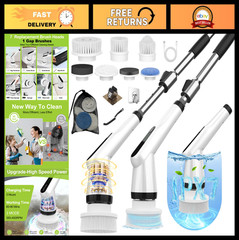 10-in-1 Electric Spin Scrubber with Long Handle, High-Torque Bathroom Cleaning B