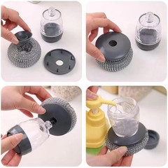 Soap Dispensing Dish Brush Cleaning Steel Wool Scrubber for Dishes Pans Kitchen