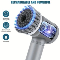 Electric Spin Scrubber Cordless Bathroom Cleaning Brush 5 Heads Power Cleaner
