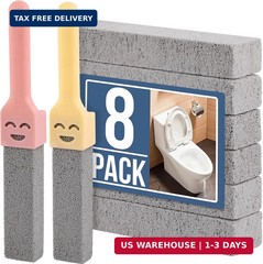 8 Pack Pumice Stone Scouring Sticks with 2 Universal Handles, Grey Pumice Stone