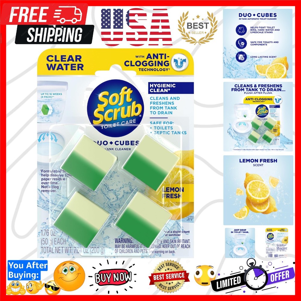 In-Tank Toilet Cleaner Duo-Cubes, Lemon Fresh, Yellow, 4 Ct | Long-lasting fr…