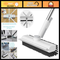 3-in-1 Floor Scrub Brush with Long Handle, Rotating Head & Squeegee – Dual-Sided