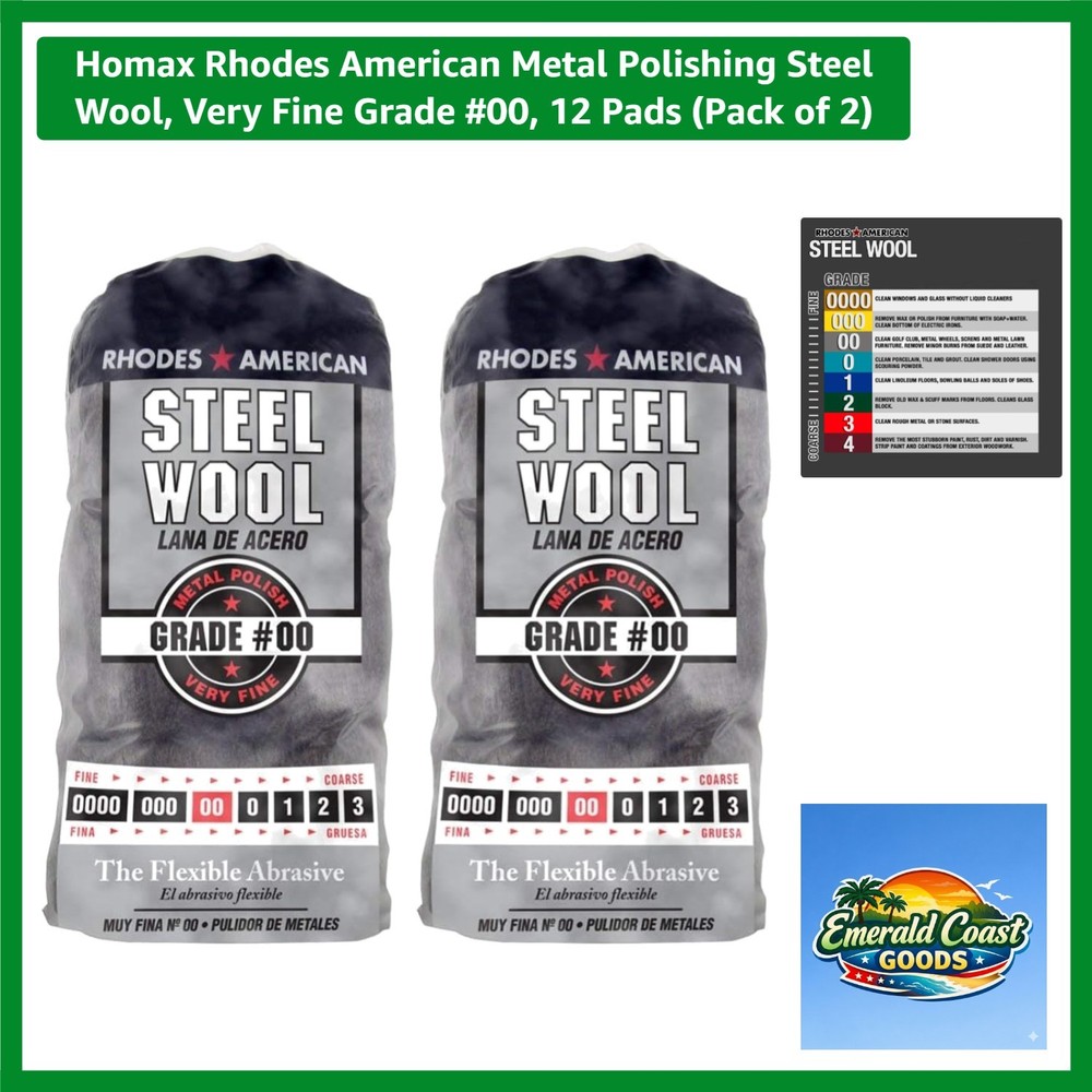 Rhodes Steel Wool Pads – Very Fine Grade #00 for Ultimate Metal Care, 2 Packs