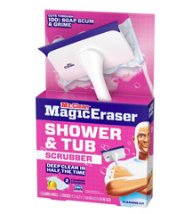 Mr. Clean Magic Eraser Shower & Tub Scrubber, 1 Device + 2 Refills, White
