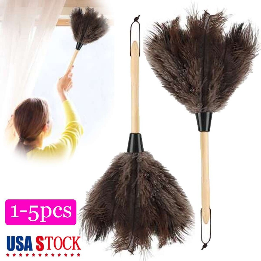 1-5pcs Ostrich Feather Duster Durable Dust Collecting Cleaning Tool In Wool Shop