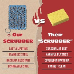 Premium Cast Iron Cleaner 2-in-1 Chainmail Scrubber & Silicone Core – Heavy Duty