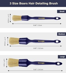Car Detailing Brush Set, 3 Pack Ultra Soft Boars Hair Detailing Brushes for