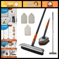 Multi-Purpose Floor Scrub Brush with 4 Heads & 56″ Extendable Handle for Home Cl