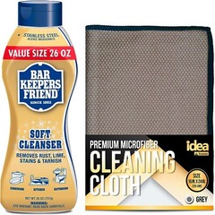 Bar Keepers Friend Soft Cleanser 26oz + Premium Microfiber Cleaning Cloth 16×24