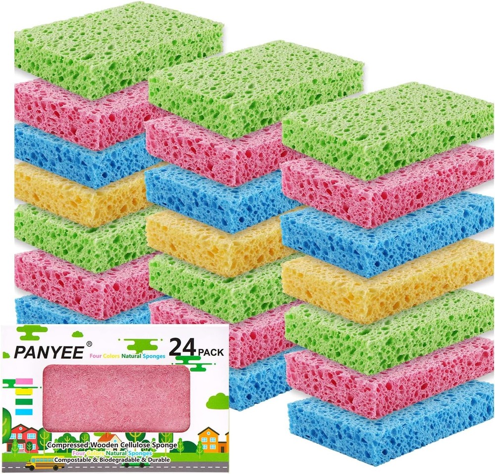Compressed Cellulose Kitchen Sponges 24Pack,Non-Scratch Biodegradable Natural