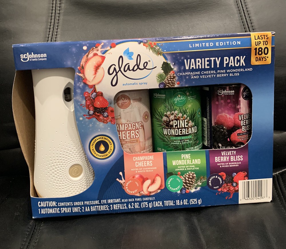 VARIETY PACK GLADE AUTOMATIC SCENTED SPRAY, 3-6.2 oz REFILLS, 1-SPRAY UNIT