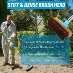 Heavy Duty Deck Brush With Long Handle 60″ Floor Scrub Brush With Stiff Natural