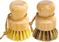 Bamboo Dish Brush Set, 2 Pcs Palm Wooden Dish Scrubber Brush, Dish Brushes, Dura